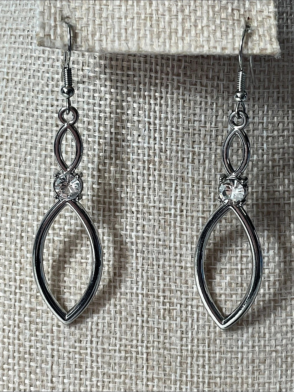 Silver-Tone CZ adorned Drop Earrings New 2.5”x.5”